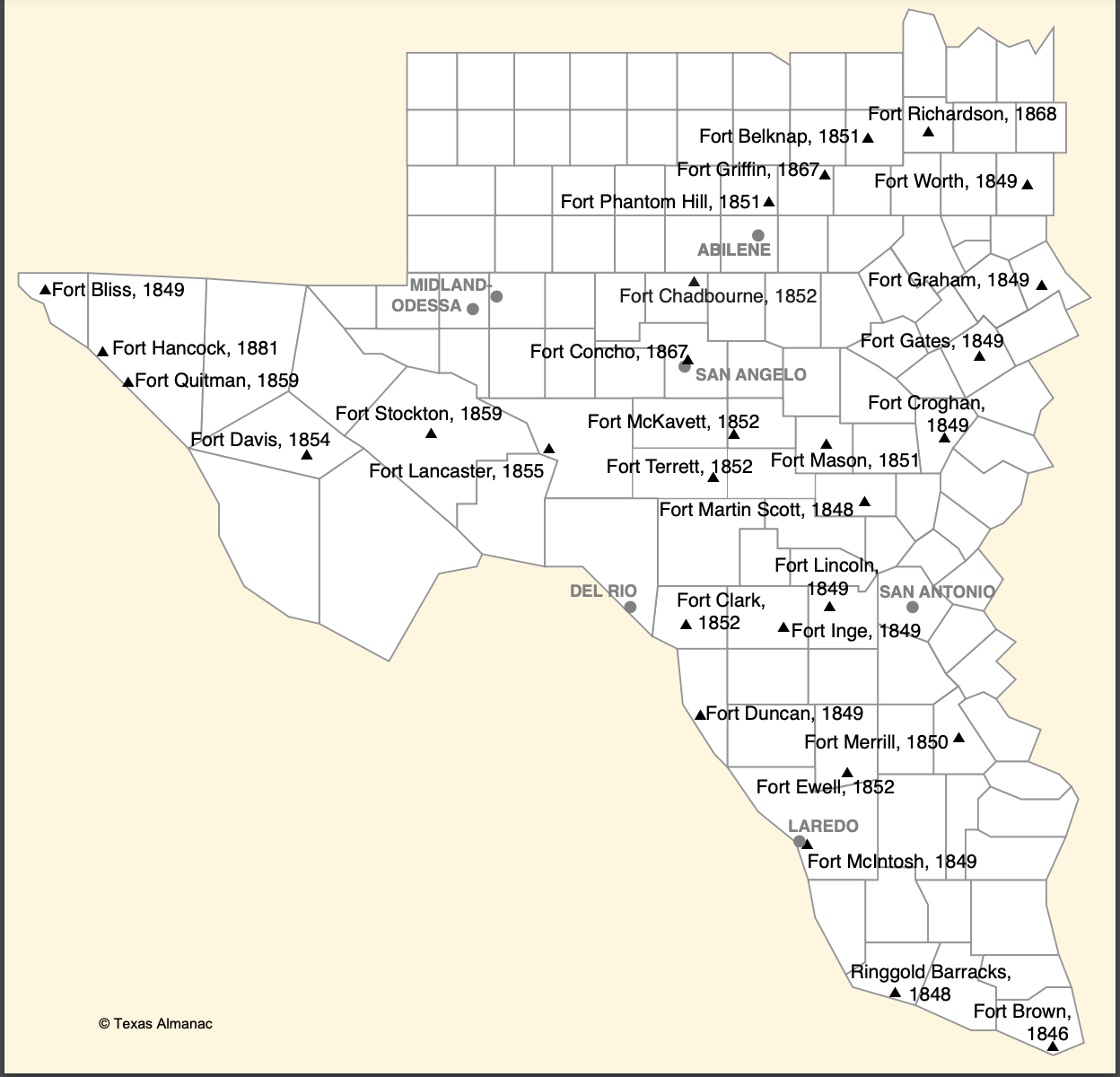 Map of Texas Forts